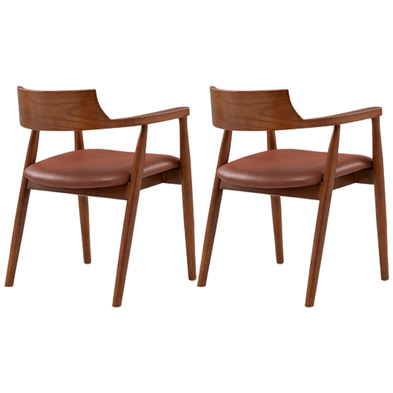 Silla de comedor de cuero contemporánea con respaldo abierto de madera
