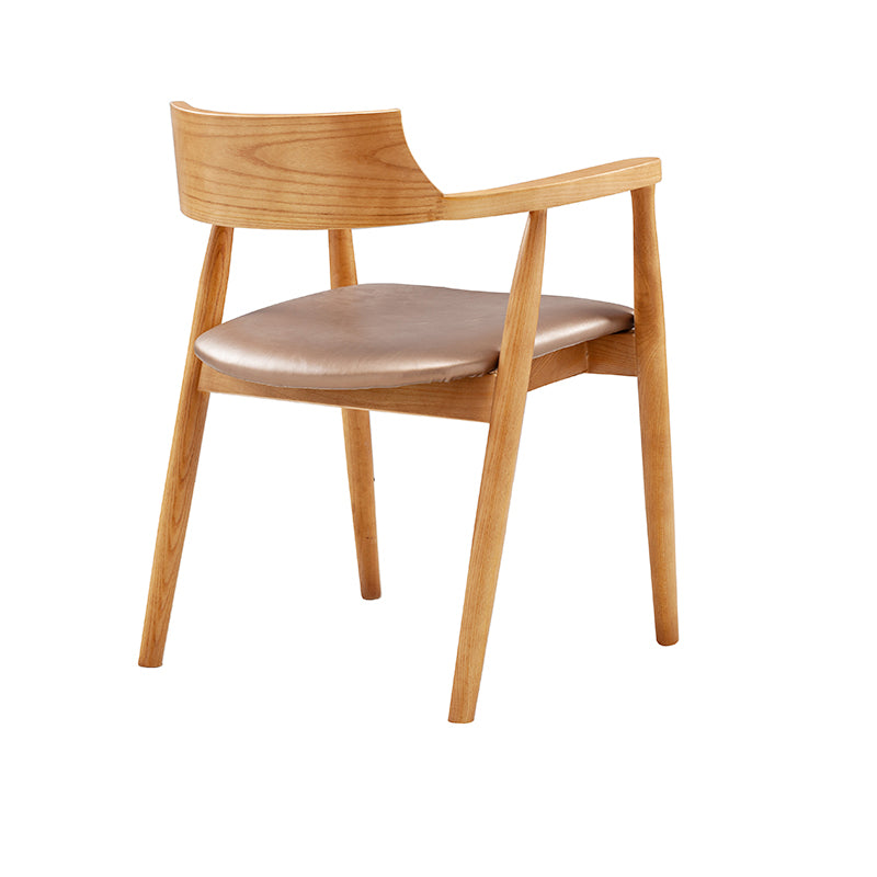 Silla de comedor de cuero contemporánea con respaldo abierto de madera