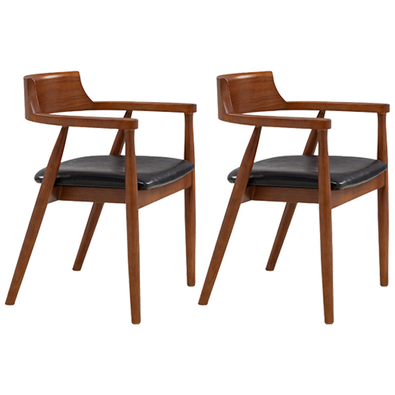 Silla de comedor de cuero contemporánea con respaldo abierto de madera