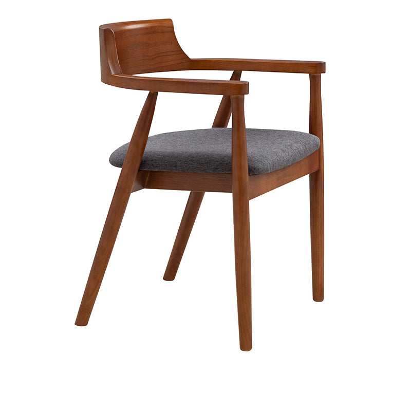 Silla de comedor de cuero contemporánea con respaldo abierto de madera