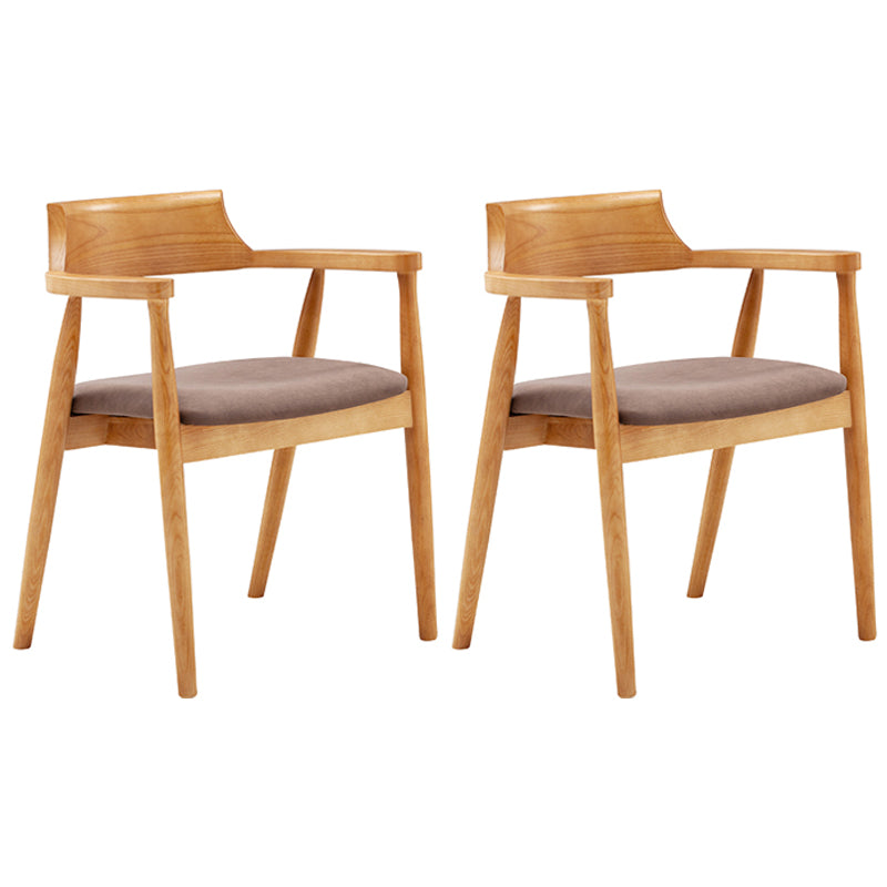 Silla de comedor de cuero contemporánea con respaldo abierto de madera