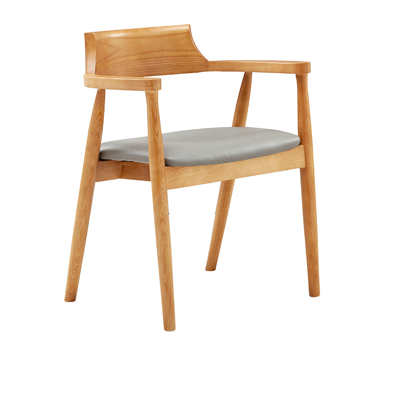 Silla de comedor de cuero contemporánea con respaldo abierto de madera
