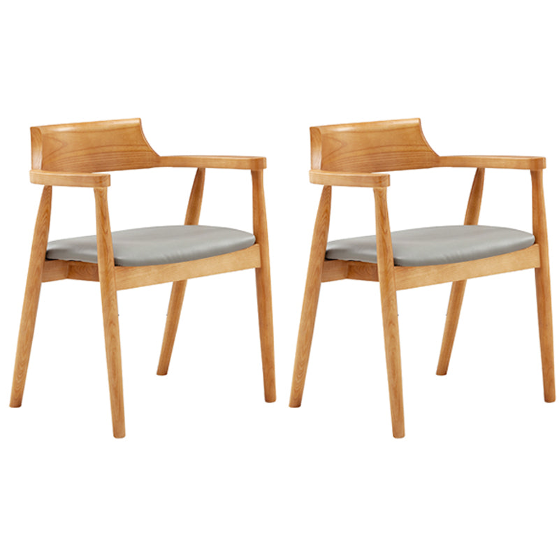 Silla de comedor de cuero contemporánea con respaldo abierto de madera