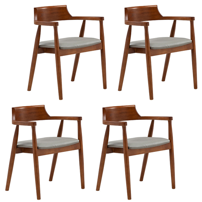 Silla de comedor de cuero contemporánea con respaldo abierto de madera