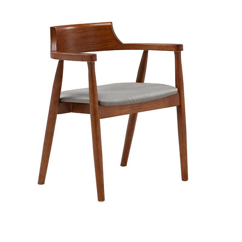 Silla de comedor de cuero contemporánea con respaldo abierto de madera