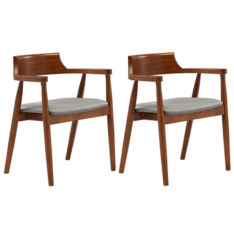 Silla de comedor de cuero contemporánea con respaldo abierto de madera