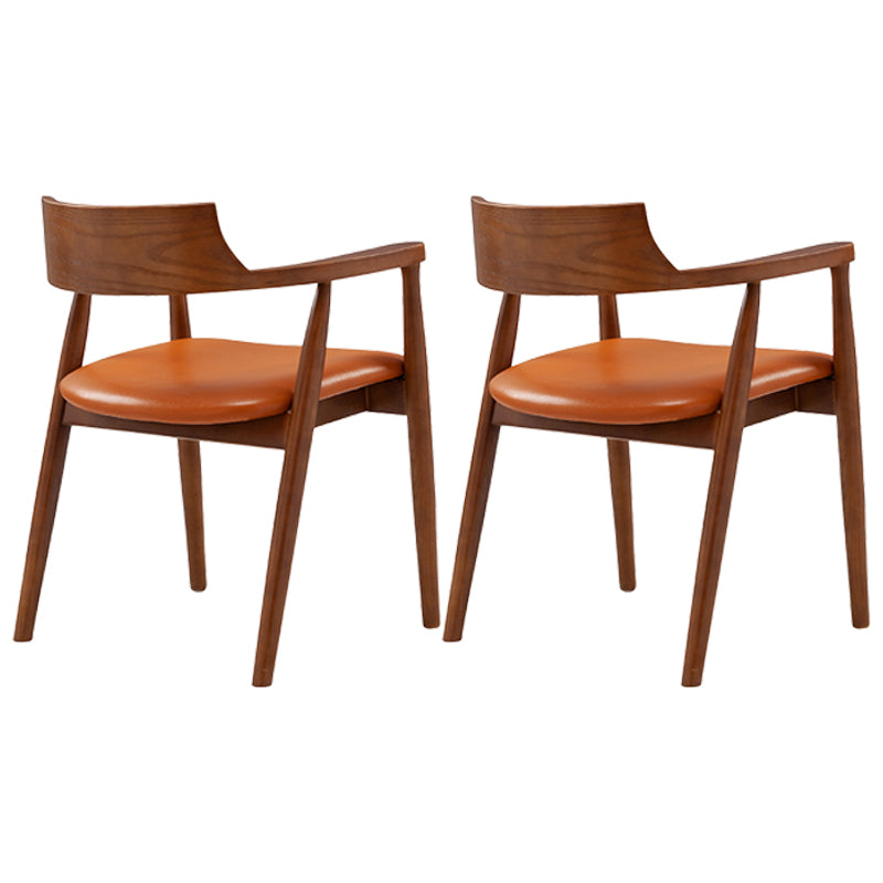 Silla de comedor de cuero contemporánea con respaldo abierto de madera