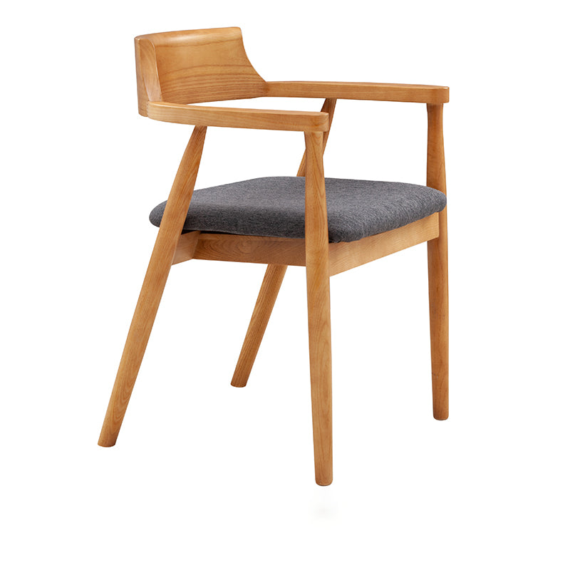 Silla de comedor de cuero contemporánea con respaldo abierto de madera
