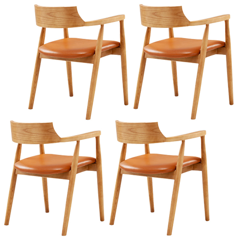 Silla de comedor de cuero contemporánea con respaldo abierto de madera