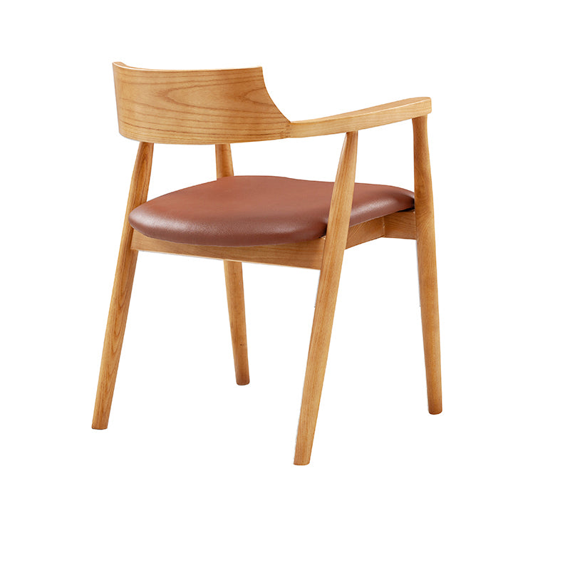Silla de comedor de cuero contemporánea con respaldo abierto de madera