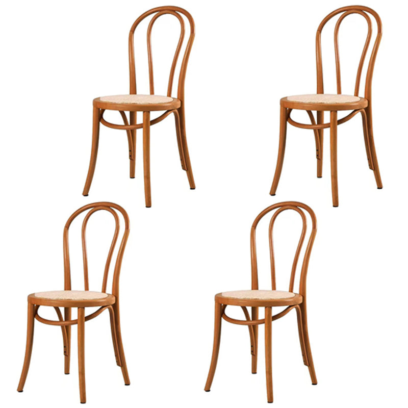 Tropische stijl hout dineren armloze stoel rattan patio eetstoel stoel