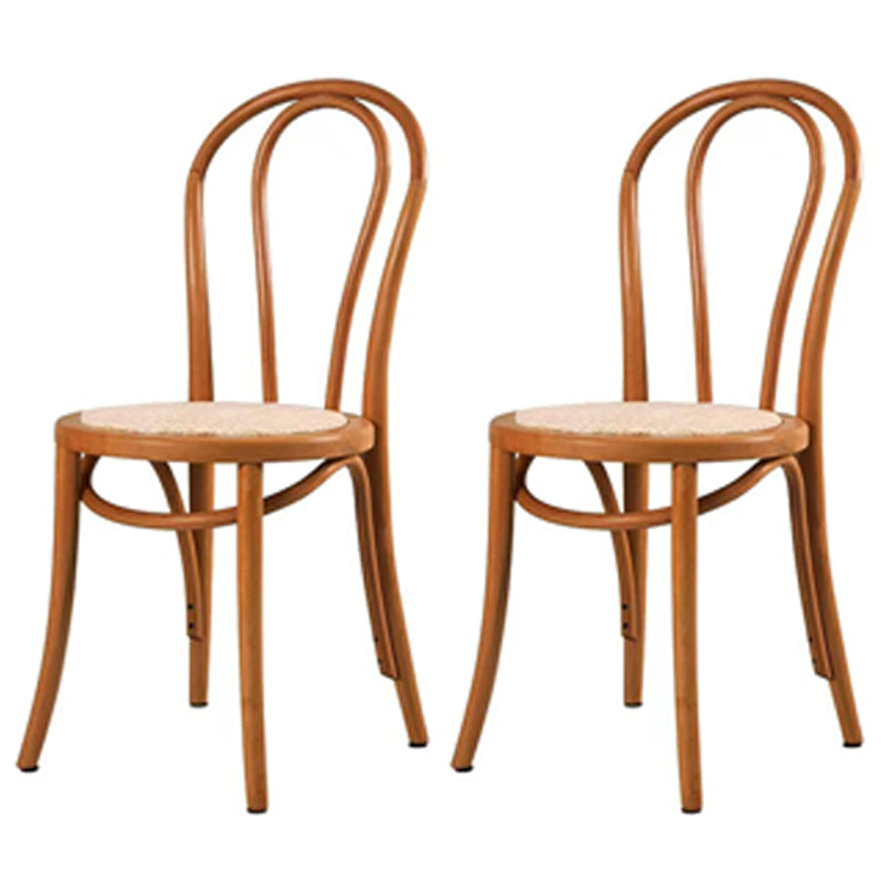 Tropische stijl hout dineren armloze stoel rattan patio eetstoel stoel