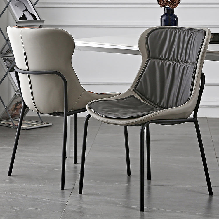 Sillas de comedor de cuero de estilo industrial, sillas laterales de comedor sin brazos con respaldo sólido