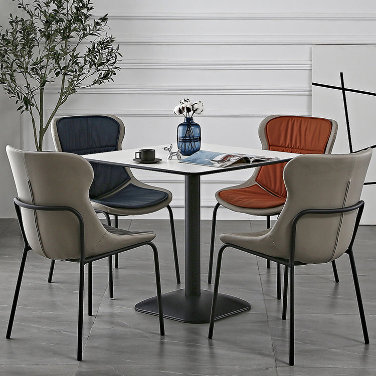 Sillas de comedor de cuero de estilo industrial, sillas laterales de comedor sin brazos con respaldo sólido