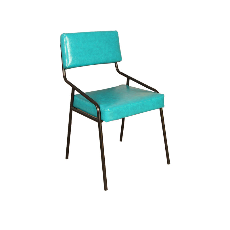 Silla de comedor industrial de cuero con respaldo abierto y acabado mate (juego de 4)
