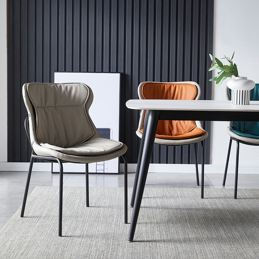 Industrial Style Leather Dining Armless Chairs Solid Back Dining Chair for Kitchen