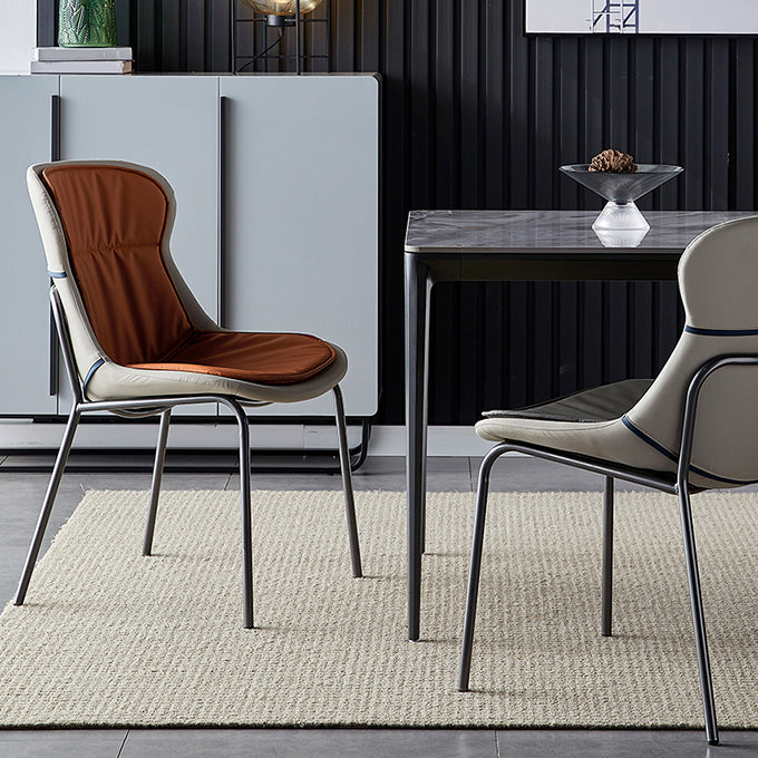 Industrial Style Leather Dining Armless Chairs Solid Back Dining Chair for Kitchen