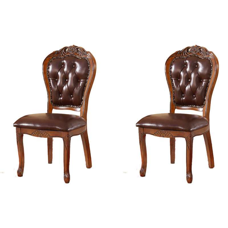 Sillas de comedor victorianas sin brazos de cuero, sillas laterales tapizadas (juego de 2)