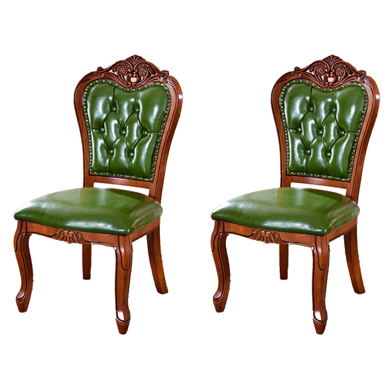 Sillas de comedor victorianas sin brazos Sillas laterales tapizadas en cuero (juego de 2)