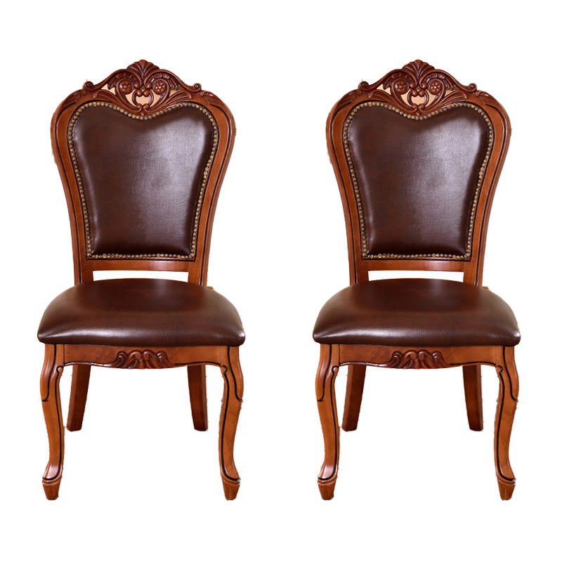 Sillas de comedor victorianas sin brazos Sillas laterales tapizadas en cuero (juego de 2)