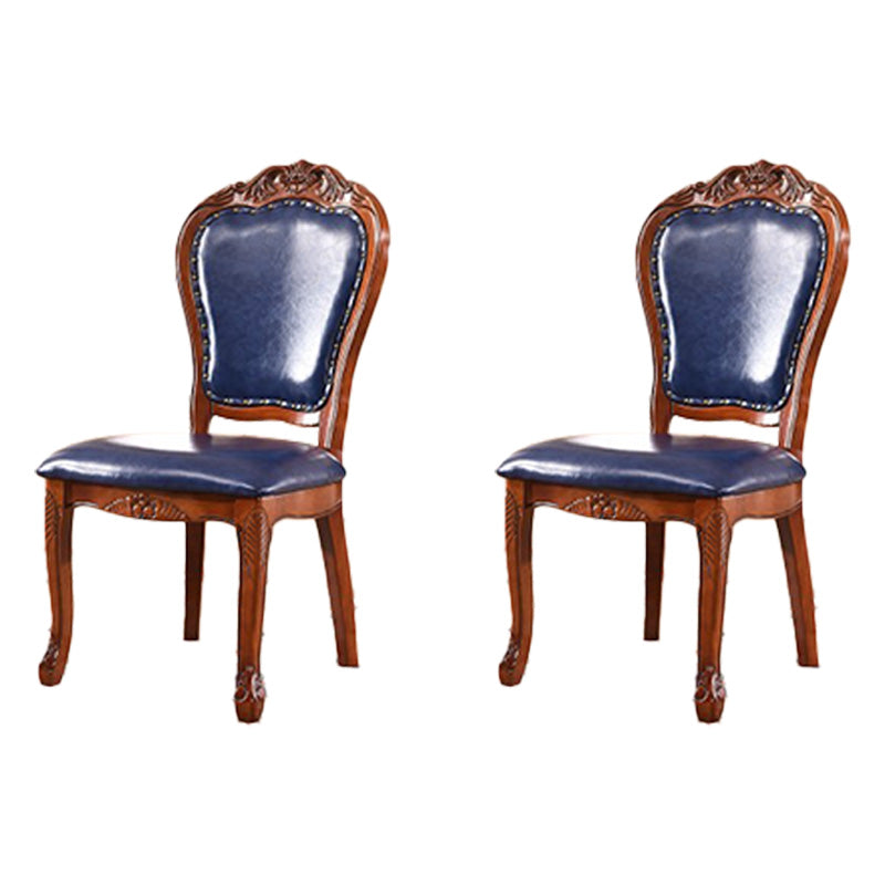 Sillas de comedor victorianas sin brazos Sillas laterales tapizadas en cuero (juego de 2)