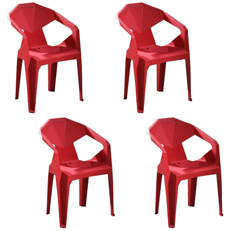 Modern Stacking Dining Side Chairs Slat Back Plastic Dining Arm Chairs