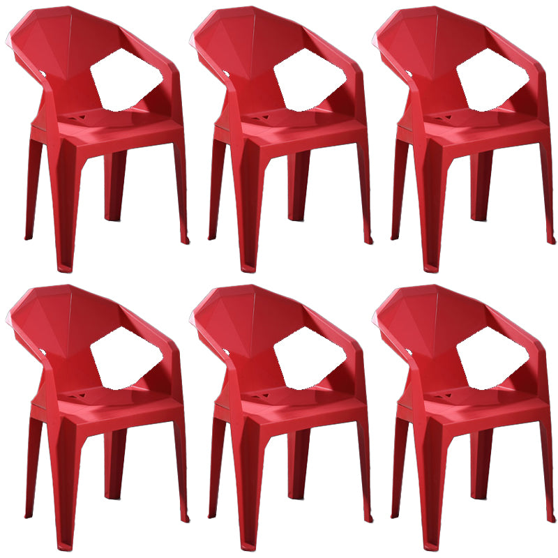 Modern Stacking Dining Side Chairs Slat Back Plastic Dining Arm Chairs