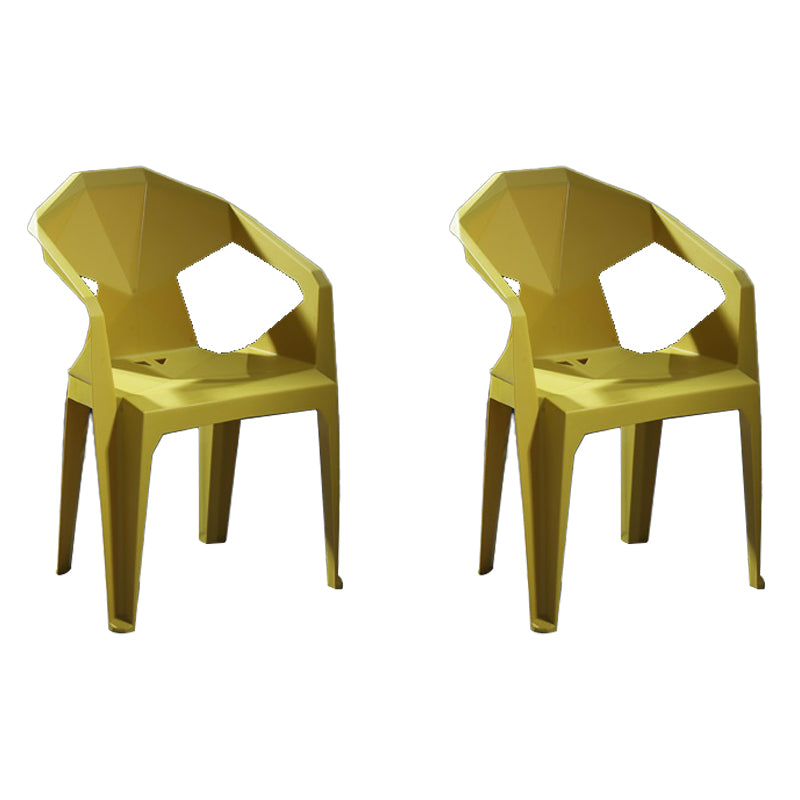 Modern Stacking Dining Side Chairs Slat Back Plastic Dining Arm Chairs