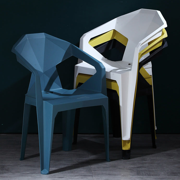 Modern Stacking Dining Side Chairs Slat Back Plastic Dining Arm Chairs