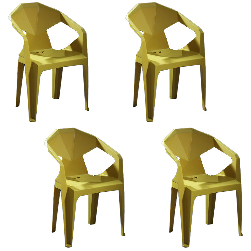 Modern Stacking Dining Side Chairs Slat Back Plastic Dining Arm Chairs