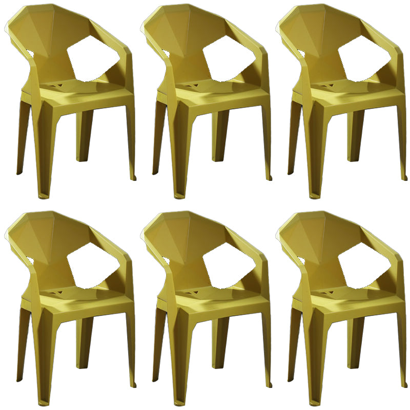 Modern Stacking Dining Side Chairs Slat Back Plastic Dining Arm Chairs