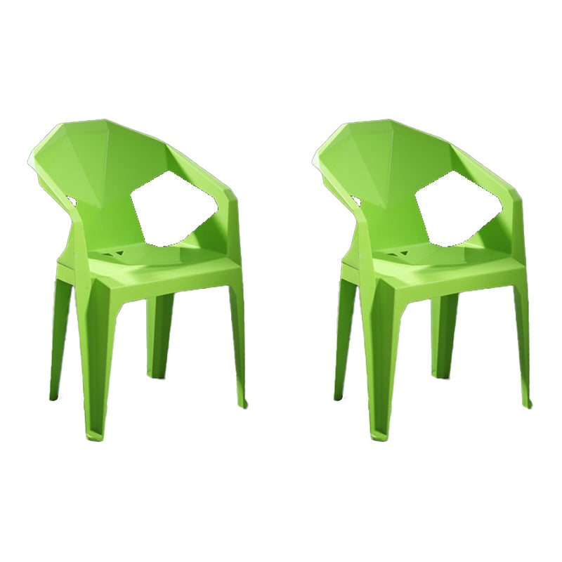Modern Stacking Dining Side Chairs Slat Back Plastic Dining Arm Chairs