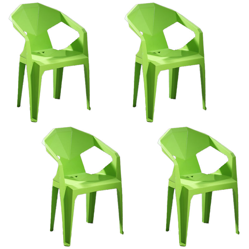 Modern Stacking Dining Side Chairs Slat Back Plastic Dining Arm Chairs
