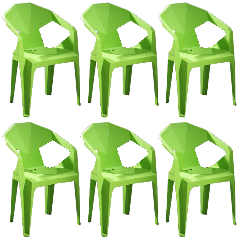 Modern Stacking Dining Side Chairs Slat Back Plastic Dining Arm Chairs