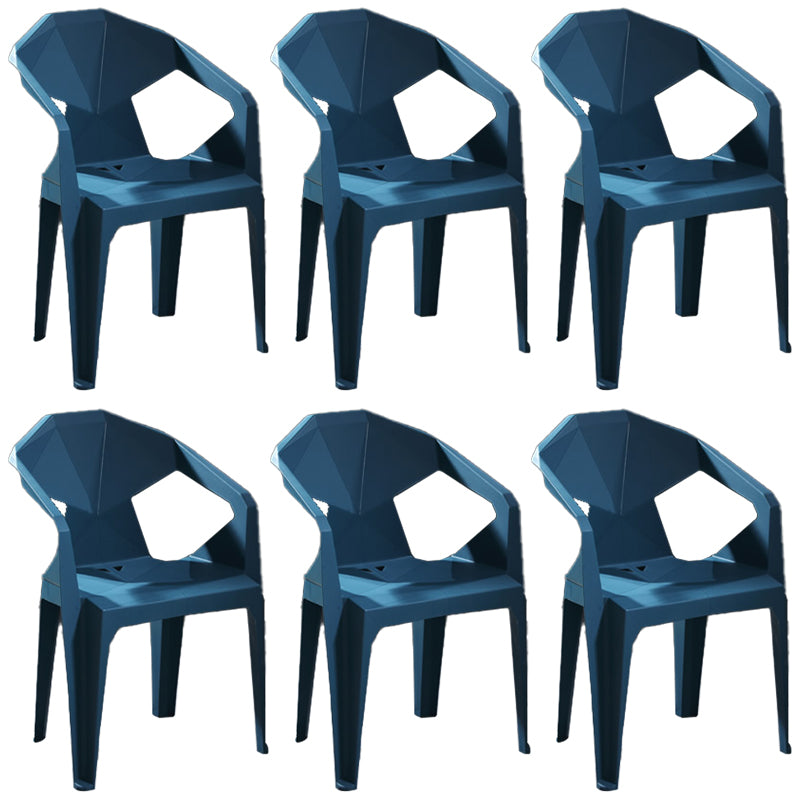 Modern Stacking Dining Side Chairs Slat Back Plastic Dining Arm Chairs