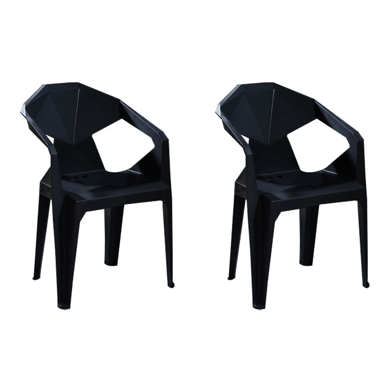 Modern Stacking Dining Side Chairs Slat Back Plastic Dining Arm Chairs