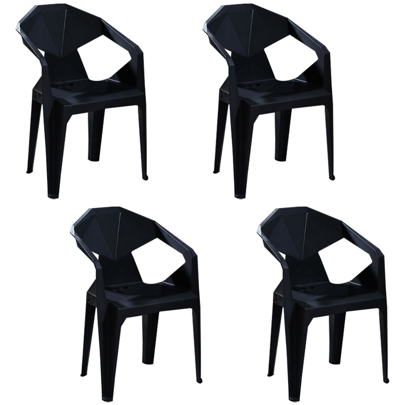 Modern Stacking Dining Side Chairs Slat Back Plastic Dining Arm Chairs