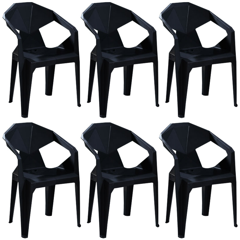Modern Stacking Dining Side Chairs Slat Back Plastic Dining Arm Chairs