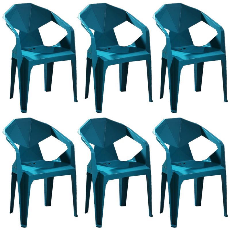 Modern Stacking Dining Side Chairs Slat Back Plastic Dining Arm Chairs