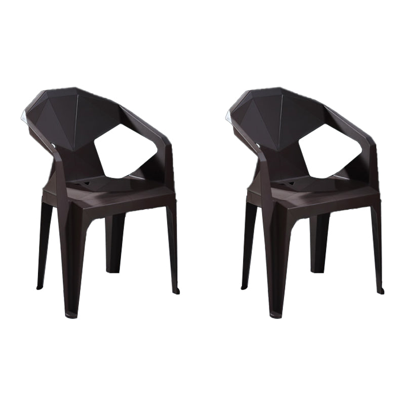 Modern Stacking Dining Side Chairs Slat Back Plastic Dining Arm Chairs