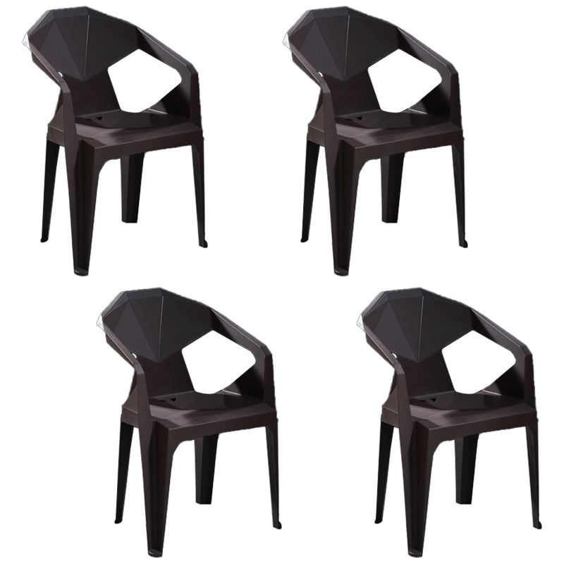 Modern Stacking Dining Side Chairs Slat Back Plastic Dining Arm Chairs
