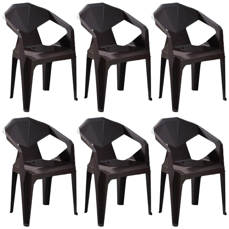 Modern Stacking Dining Side Chairs Slat Back Plastic Dining Arm Chairs