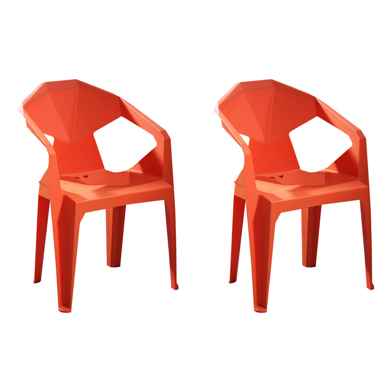 Modern Stacking Dining Side Chairs Slat Back Plastic Dining Arm Chairs
