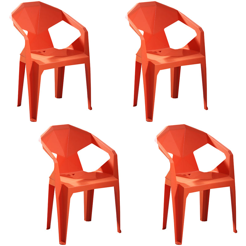 Modern Stacking Dining Side Chairs Slat Back Plastic Dining Arm Chairs