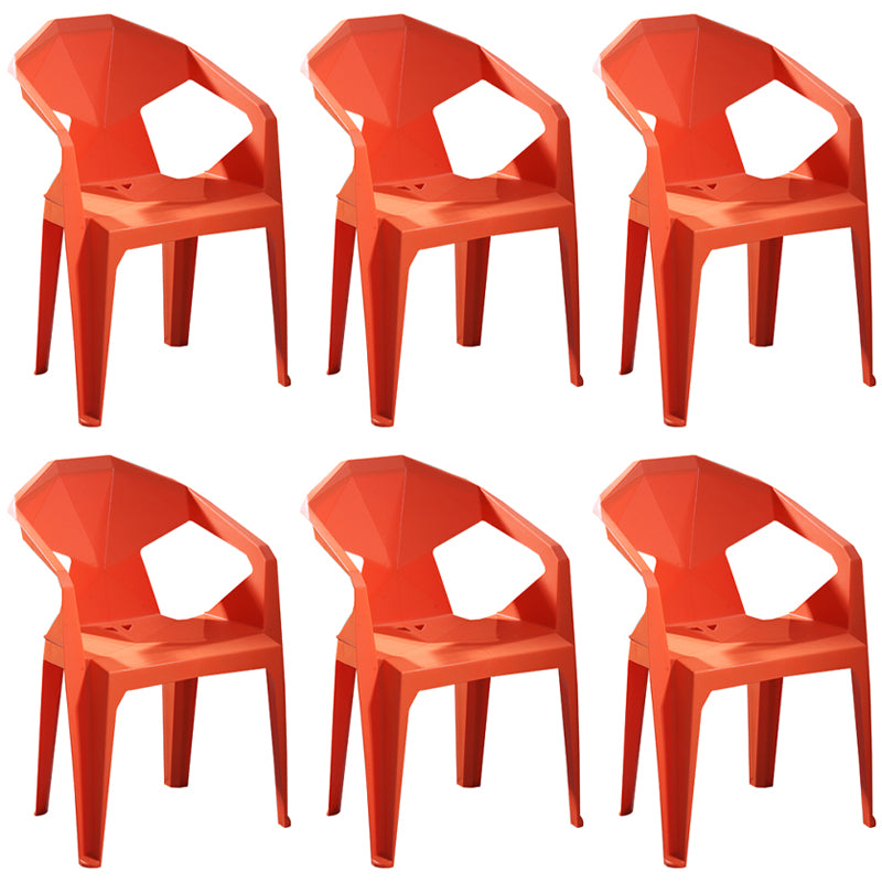 Modern Stacking Dining Side Chairs Slat Back Plastic Dining Arm Chairs