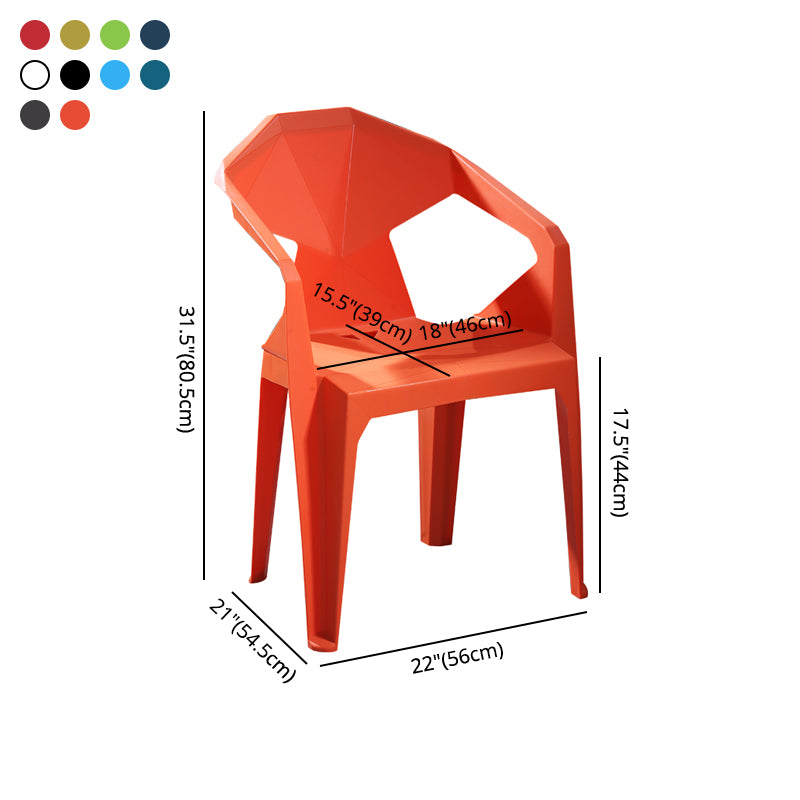 Modern Stacking Dining Side Chairs Slat Back Plastic Dining Arm Chairs