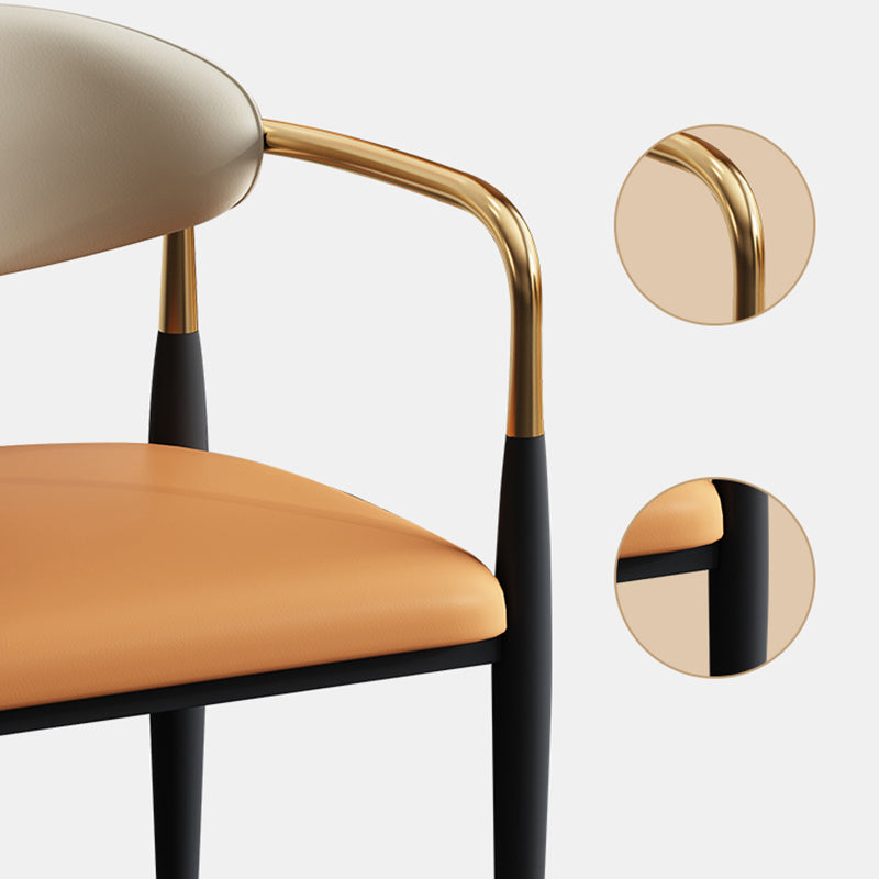 Silla de comedor de cuero estilo diseñador con acabado mate y respaldo abierto (juego de 2)