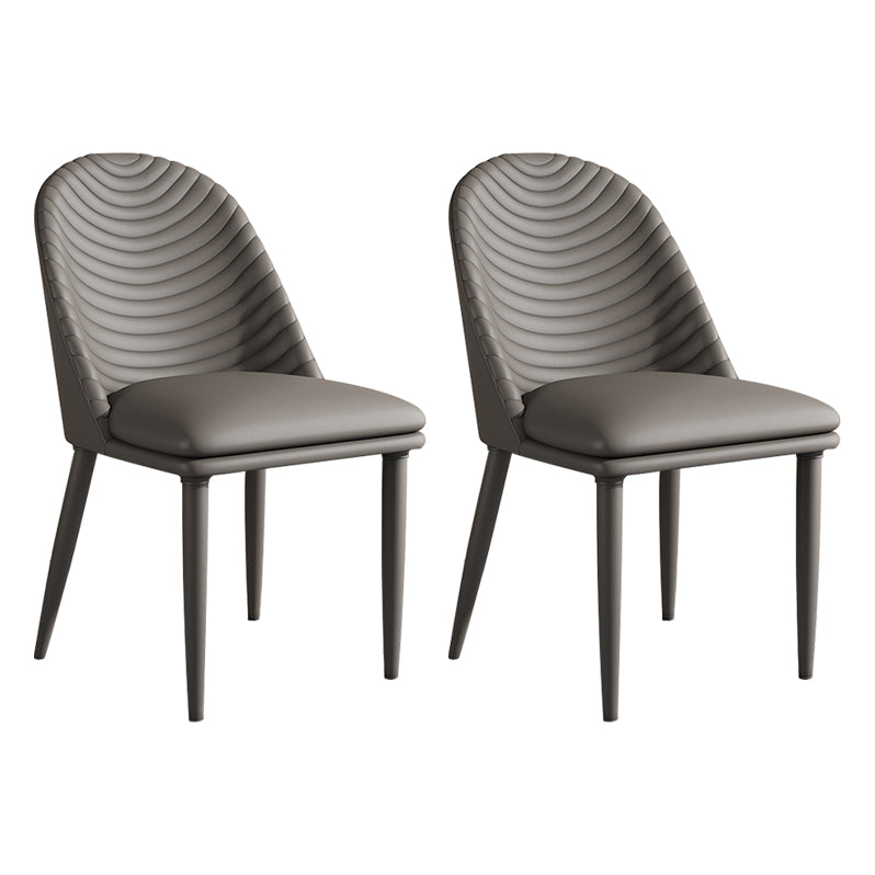 Sillas de comedor de cuero de diseño moderno, sillas laterales sin brazos con respaldo sólido (juego de 2)