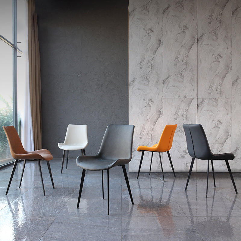 Silla de comedor moderna de metal, sillas sin brazos de cuero PU para uso doméstico (juego de 2)