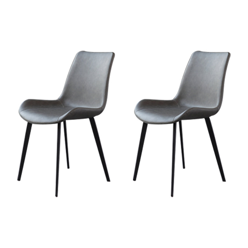 Silla de comedor moderna de metal, sillas sin brazos de cuero PU para uso doméstico (juego de 2)